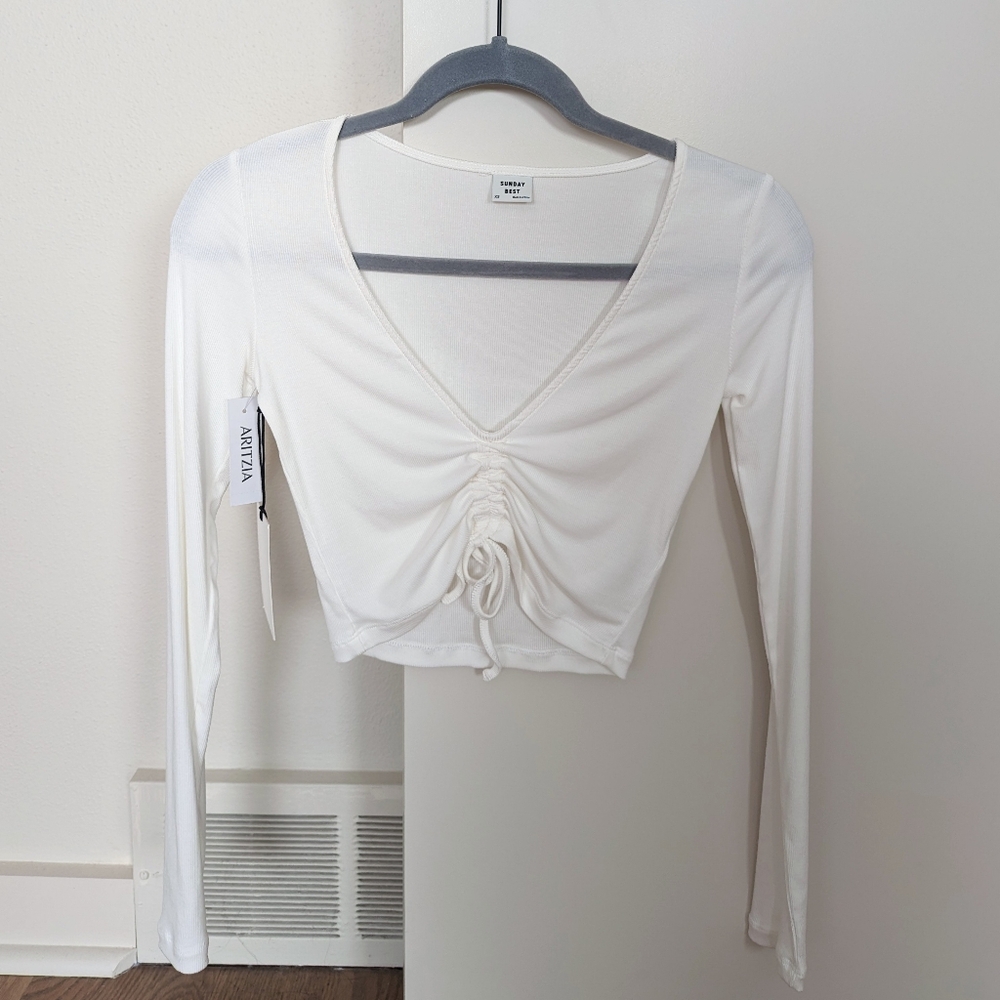 NWT Aritzia Sunday Best "Vida" top (v-neck, cropped, cinch-front, long-sleeved)